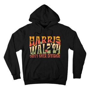 Retro Harris Waltz Walz 2024 Unity Over Division Boho Groovy Hoodie