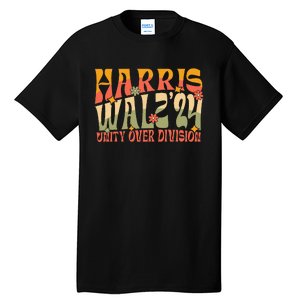 Retro Harris Waltz Walz 2024 Unity Over Division Boho Groovy Tall T-Shirt