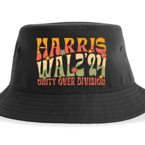 Retro Harris Waltz Walz 2024 Unity Over Division Boho Groovy Sustainable Bucket Hat