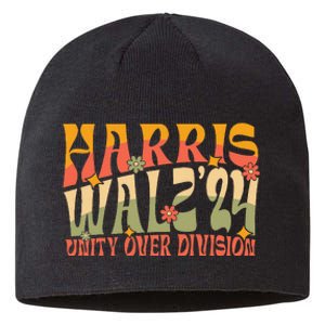 Retro Harris Waltz Walz 2024 Unity Over Division Boho Groovy Sustainable Beanie