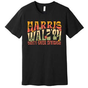 Retro Harris Waltz Walz 2024 Unity Over Division Boho Groovy Premium T-Shirt