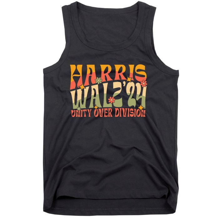 Retro Harris Waltz Walz 2024 Unity Over Division Boho Groovy Tank Top