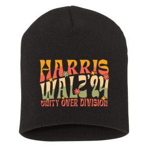 Retro Harris Waltz Walz 2024 Unity Over Division Boho Groovy Short Acrylic Beanie