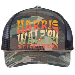 Retro Harris Waltz Walz 2024 Unity Over Division Boho Groovy Retro Rope Trucker Hat Cap