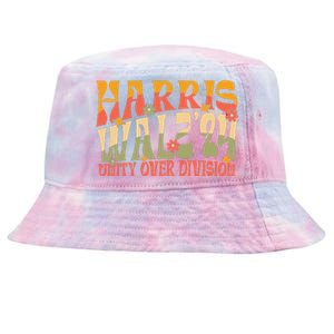 Retro Harris Waltz Walz 2024 Unity Over Division Boho Groovy Tie-Dyed Bucket Hat