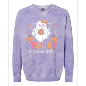 Retro Halloween Women Girl Spooky Season Cute Floral Ghost Colorblast Crewneck Sweatshirt