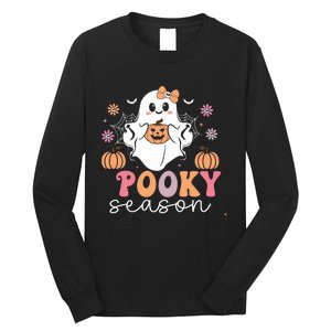 Retro Halloween Women Girl Spooky Season Cute Floral Ghost Long Sleeve Shirt