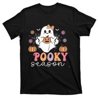 Retro Halloween Women Girl Spooky Season Cute Floral Ghost T-Shirt