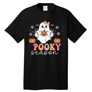 Retro Halloween Women Girl Spooky Season Cute Floral Ghost Tall T-Shirt