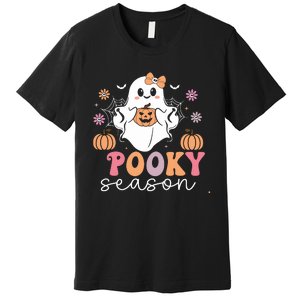 Retro Halloween Women Girl Spooky Season Cute Floral Ghost Premium T-Shirt