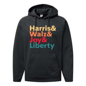 Retro Harris Walz Waltz 2024 Harris Walz Joy Liberty Performance Fleece Hoodie