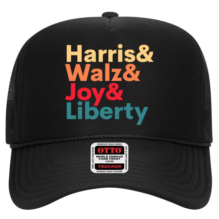 Retro Harris Walz Waltz 2024 Harris Walz Joy Liberty High Crown Mesh Back Trucker Hat