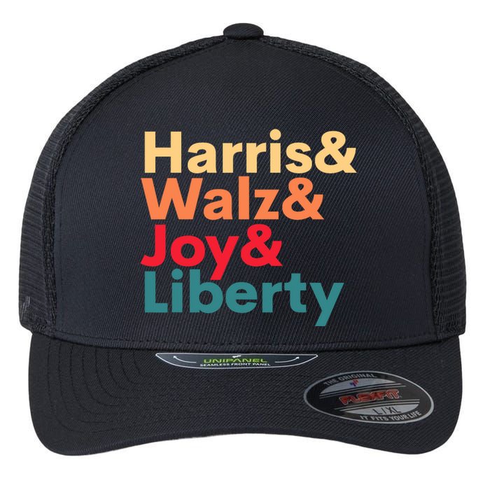 Retro Harris Walz Waltz 2024 Harris Walz Joy Liberty Flexfit Unipanel Trucker Cap