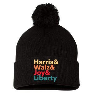 Retro Harris Walz Waltz 2024 Harris Walz Joy Liberty Pom Pom 12in Knit Beanie