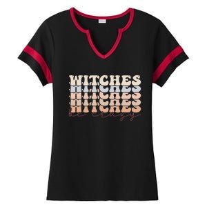 Retro Halloween Witches Be Crazy Gift Ladies Halftime Notch Neck Tee