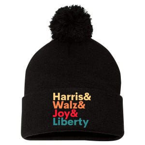 Retro Harris Walz Waltz 2024 Harris Walz Joy Liberty Pom Pom 12in Knit Beanie