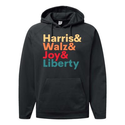 Retro Harris Walz Waltz 2024 Harris Walz Joy Liberty Performance Fleece Hoodie