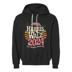 Retro Harris Walz 2024 Kamala Harris Tim Walz Election Garment-Dyed Fleece Hoodie