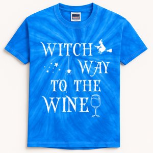 Retro Halloween Witch Way To The Wine Witch Wine Cool Gift Kids Tie-Dye T-Shirt