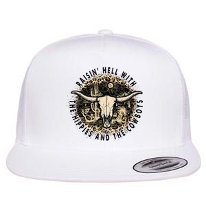 Raisin Hell With The Hippies And The Cowboys Flat Bill Trucker Hat