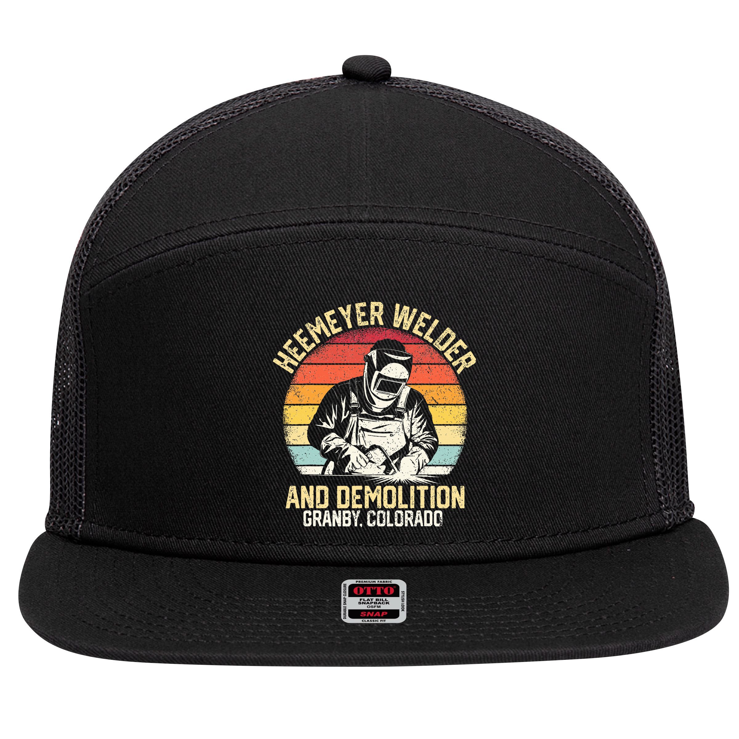 Retro Heemeyer Welding Demolition Grandby Colorado Welder 7 Panel Mesh Trucker Snapback Hat