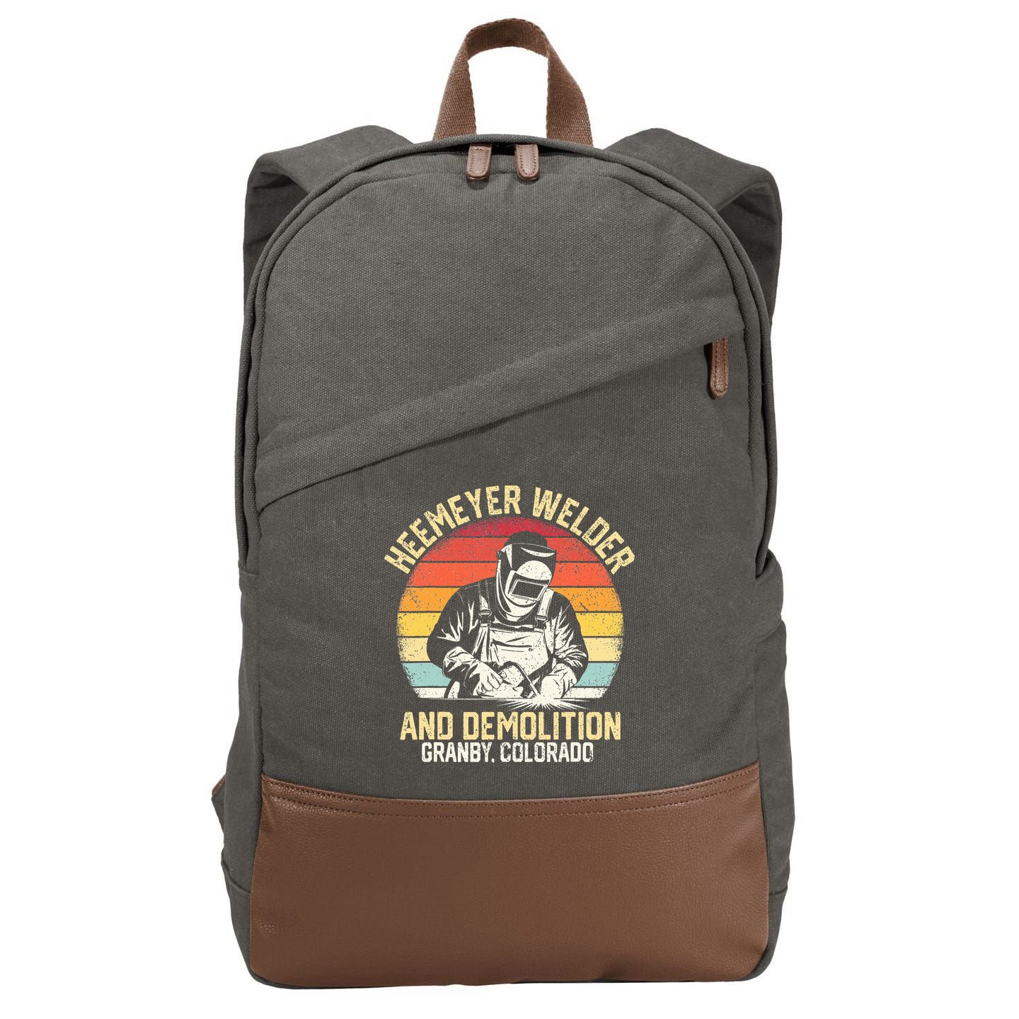 Retro Heemeyer Welding Demolition Grandby Colorado Welder Cotton Canvas Backpack