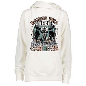 Raising Hell With The Hippies And Cow Western Cowgirl Womens Funnel Neck Pullover Hood