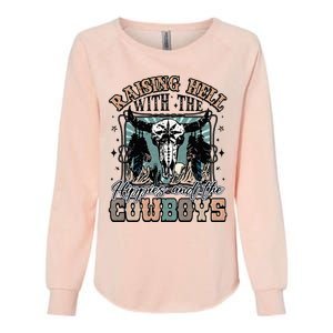 Raising Hell With The Hippies And Cow Western Cowgirl Womens California Wash Sweatshirt