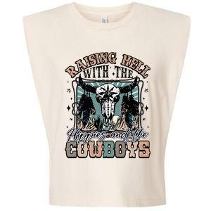 Raising Hell With The Hippies And Cow Western Cowgirl Garment-Dyed Women's Muscle Tee