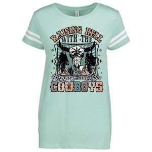 Raising Hell With The Hippies And Cow Western Cowgirl Enza Ladies Jersey Football T-Shirt