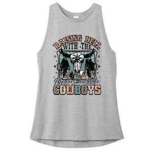 Raising Hell With The Hippies And Cow Western Cowgirl Ladies PosiCharge Tri-Blend Wicking Tank