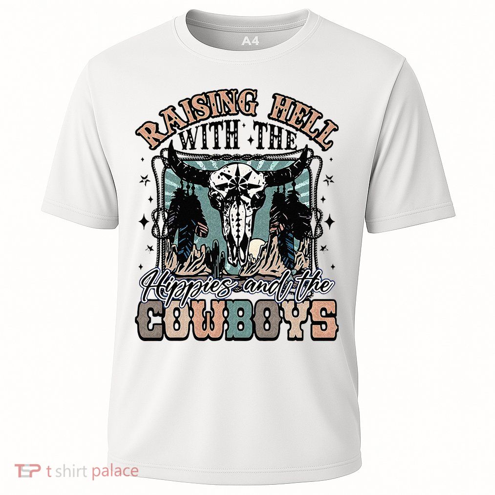 Raising Hell With The Hippies And Cow Western Cowgirl Cooling Performance Crew T-Shirt