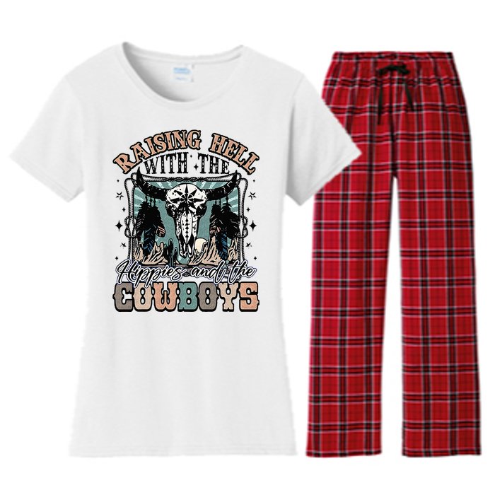 Raising Hell With The Hippies And Cow Western Cowgirl Women's Flannel Pajama Set