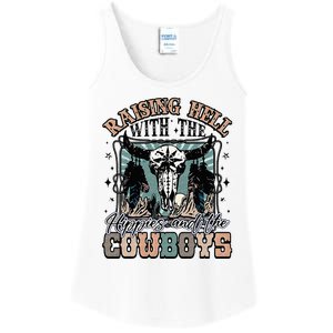 Raising Hell With The Hippies And Cow Western Cowgirl Ladies Essential Tank