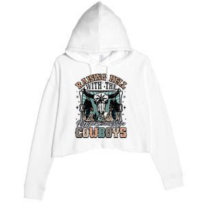 Raising Hell With The Hippies And Cow Western Cowgirl Crop Fleece Hoodie