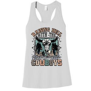 Raising Hell With The Hippies And Cow Western Cowgirl Women's Racerback Tank