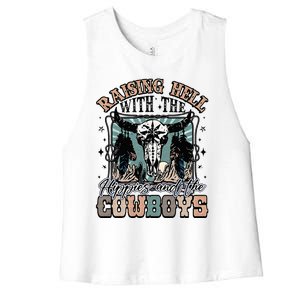 Raising Hell With The Hippies And Cow Western Cowgirl Women's Racerback Cropped Tank