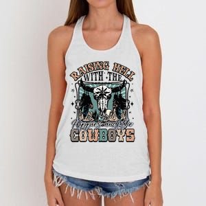 Raising Hell With The Hippies And Cow Western Cowgirl Women's Knotted Racerback Tank