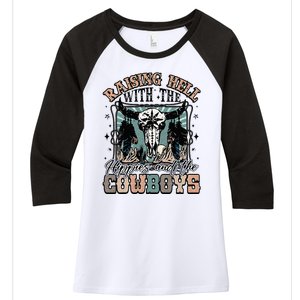 Raising Hell With The Hippies And Cow Western Cowgirl Women's Tri-Blend 3/4-Sleeve Raglan Shirt