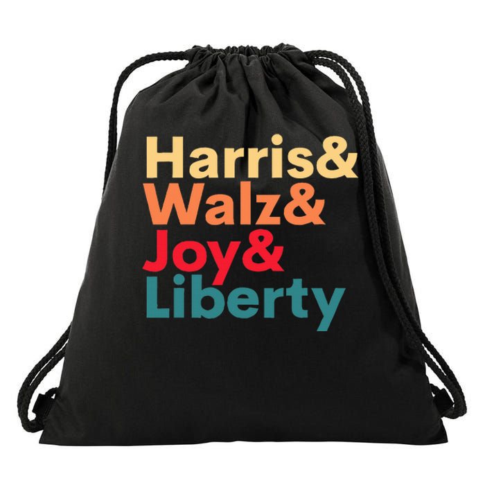 Retro Harris Walz Waltz 2024 Harris Walz Joy Liberty Drawstring Bag