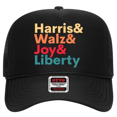 Retro Harris Walz Waltz 2024 Harris Walz Joy Liberty High Crown Mesh Back Trucker Hat