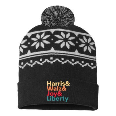 Retro Harris Walz Waltz 2024 Harris Walz Joy Liberty USA-Made Snowflake Beanie