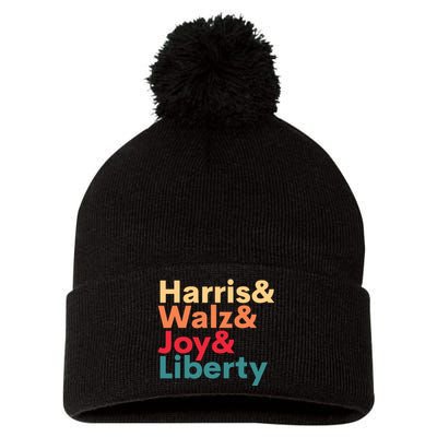 Retro Harris Walz Waltz 2024 Harris Walz Joy Liberty Pom Pom 12in Knit Beanie