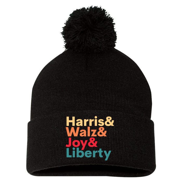 Retro Harris Walz Waltz 2024 Harris Walz Joy Liberty Pom Pom 12in Knit Beanie