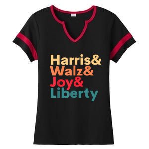 Retro Harris Walz Waltz 2024 Harris Walz Joy Liberty Ladies Halftime Notch Neck Tee