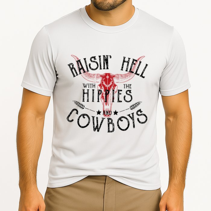 Raisin Hell With The Hippies And The Cowboys Country Cooling Performance Crew T-Shirt