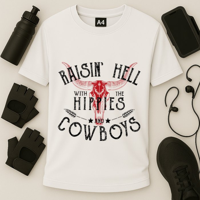 Raisin Hell With The Hippies And The Cowboys Country Cooling Performance Crew T-Shirt