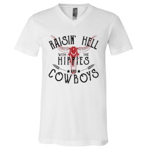 Raisin Hell With The Hippies And The Cowboys Country V-Neck T-Shirt