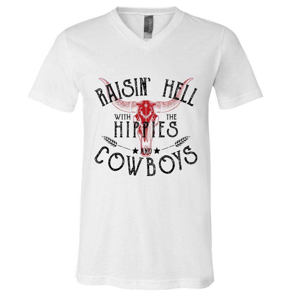 Raisin Hell With The Hippies And The Cowboys Country V-Neck T-Shirt