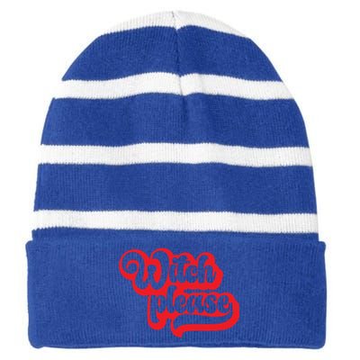 Retro Halloween Witch Please Gift Striped Beanie with Solid Band